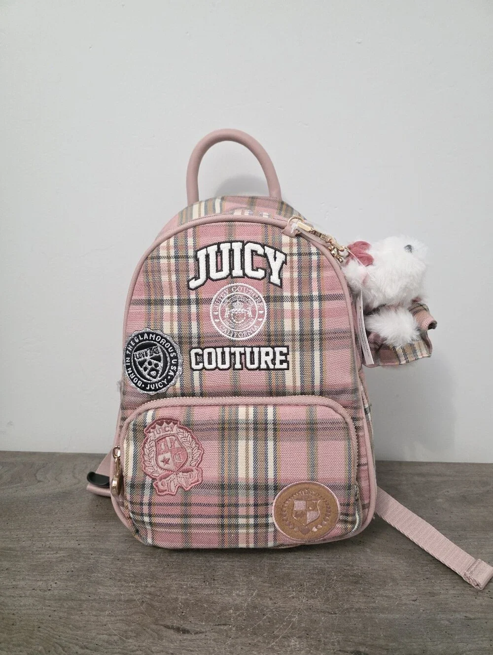 Juicy Couture Pink Plaid Backpack with Bear Charm New Viral TikTok